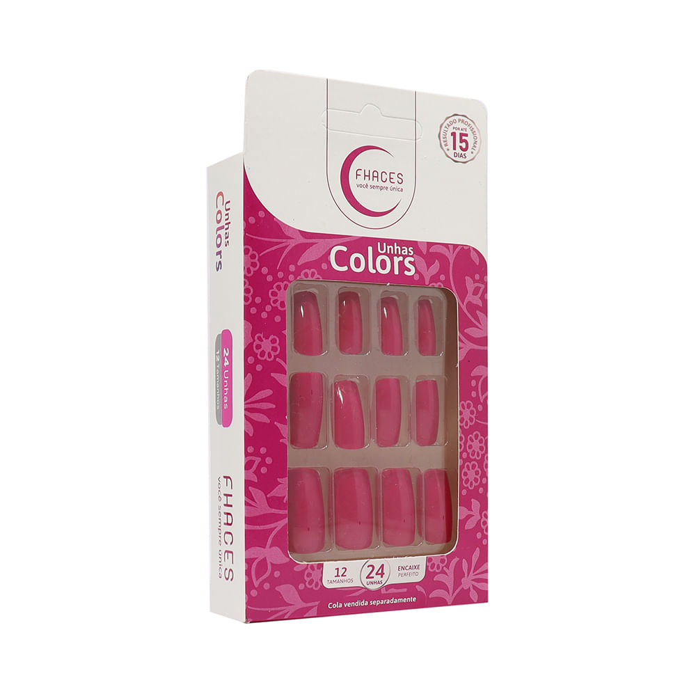Colors Quadrada 12 Tamanhos Rosa Pink - Unhas Postiças (24 Unidades)
