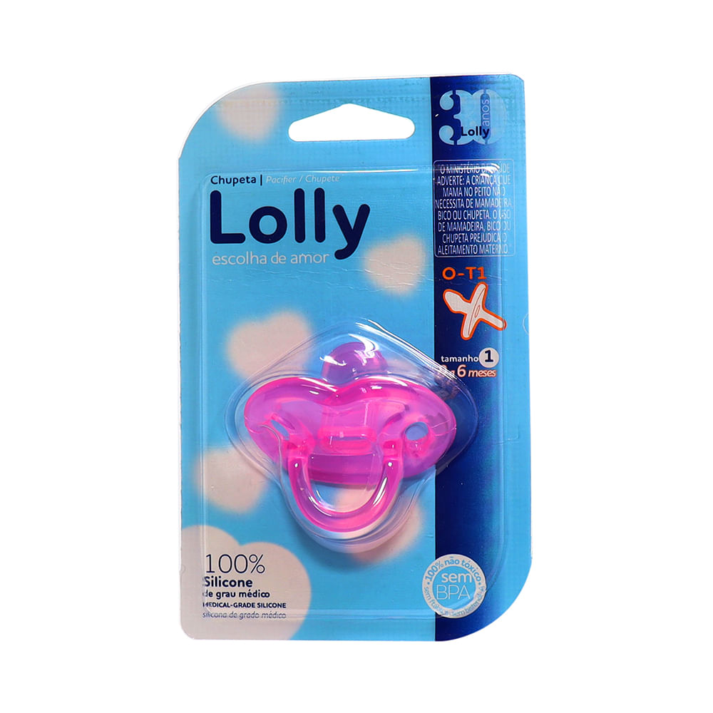 Chupeta De Silicone Lolly Kinddy 0-6 Meses Rosa 1 Unidade